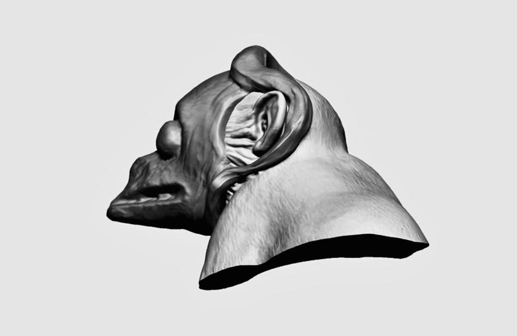 Digital sculpt of a carved head shown in profile